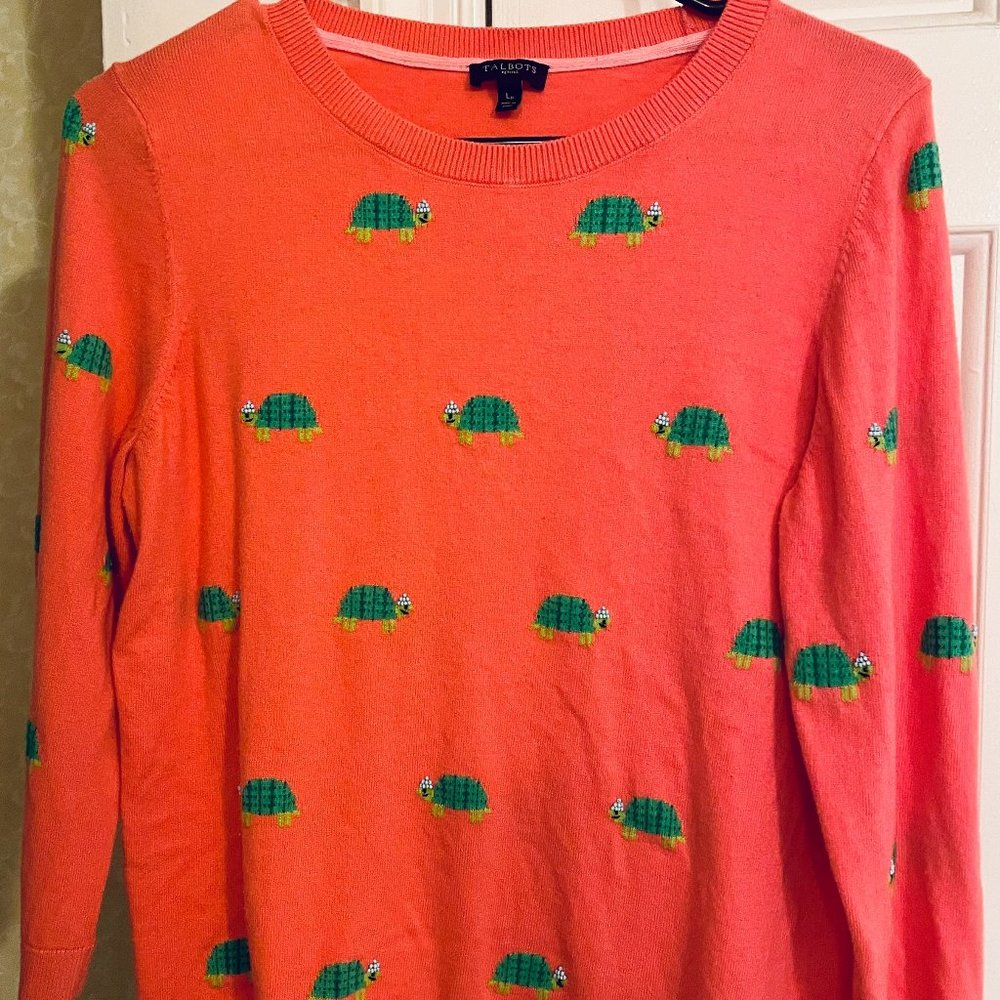 Talbots coral/ pink embroidered turtle sweater